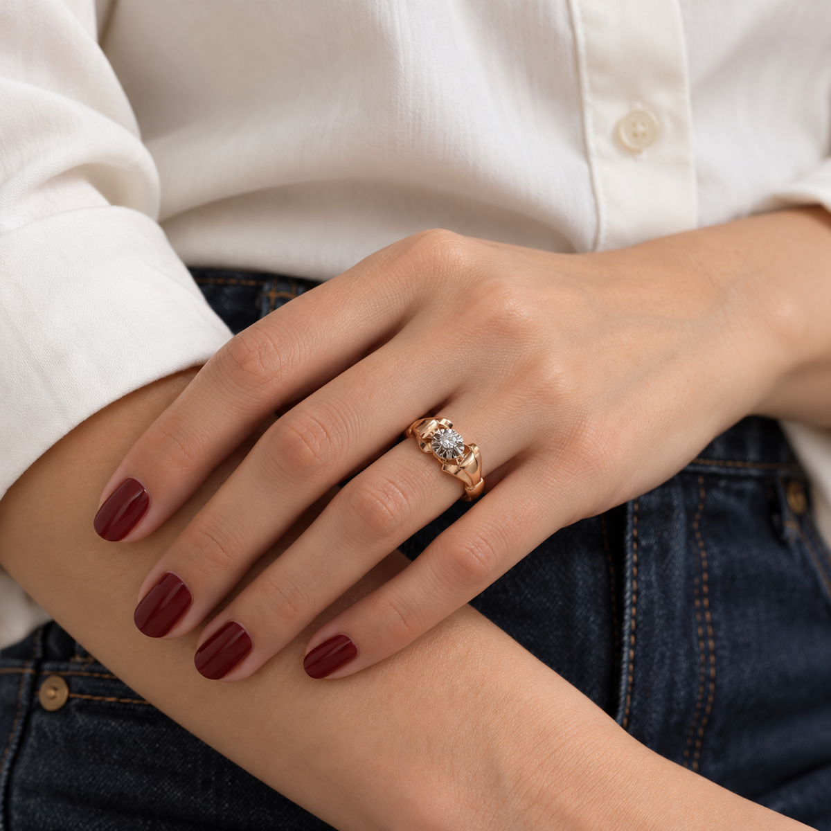 Bague Tank Or rosé, Platine et Diamants