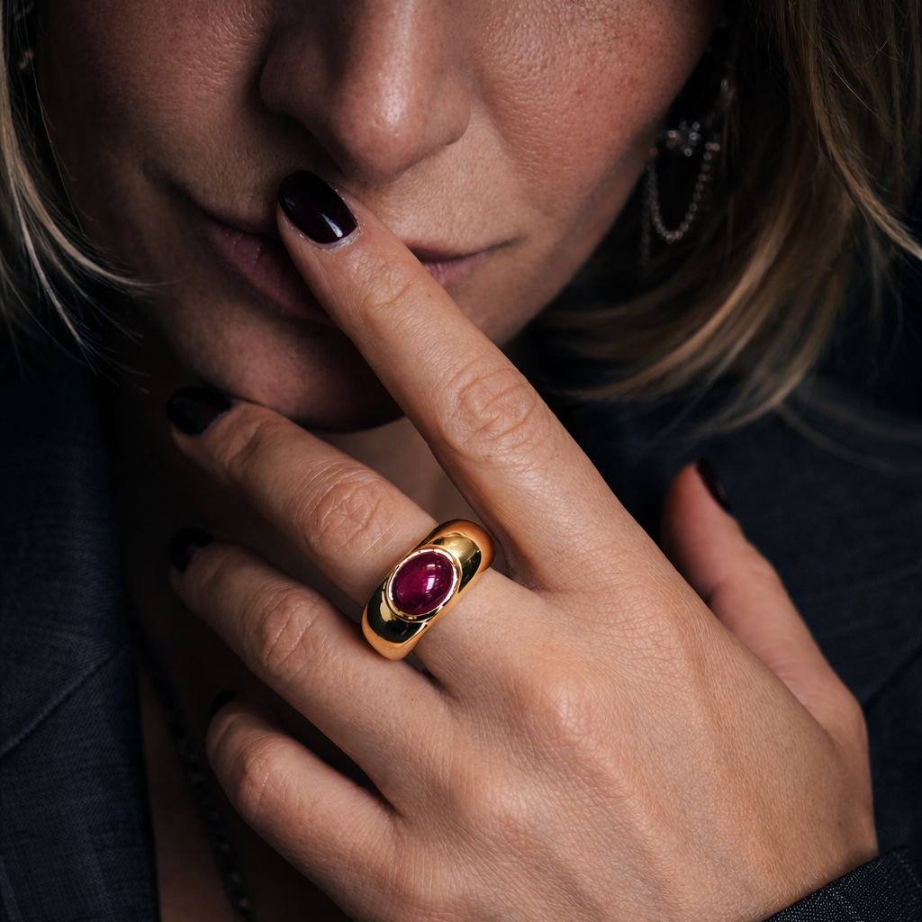 Bague Jonc - Or jaune - Rubis Cabochon