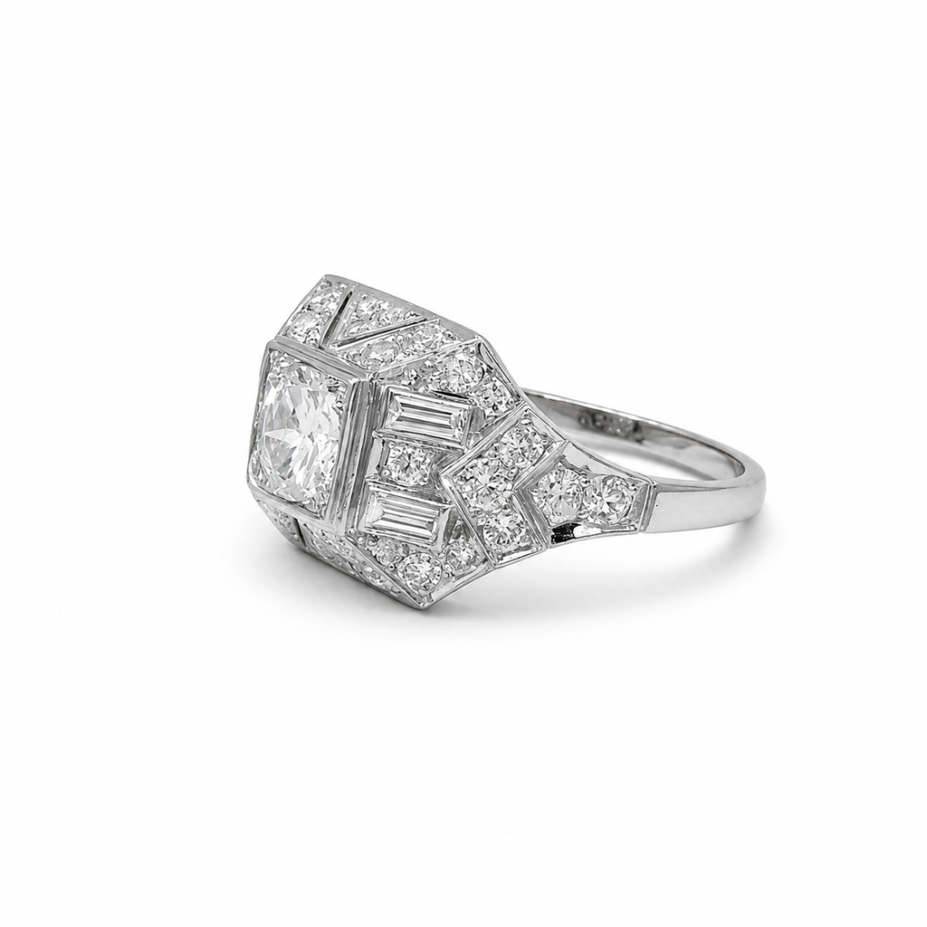 Art déco - Bague Platine - Diamants 1,45 carats