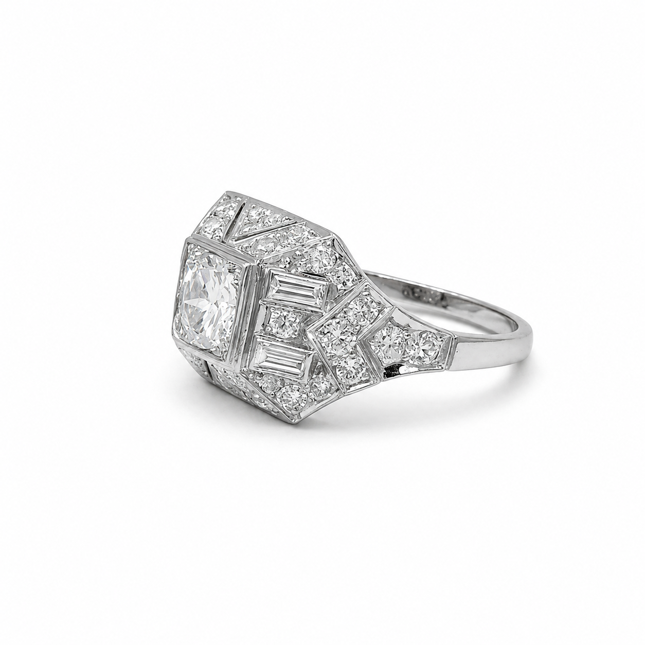 Art déco - Bague Platine - Diamants 1,45 carats