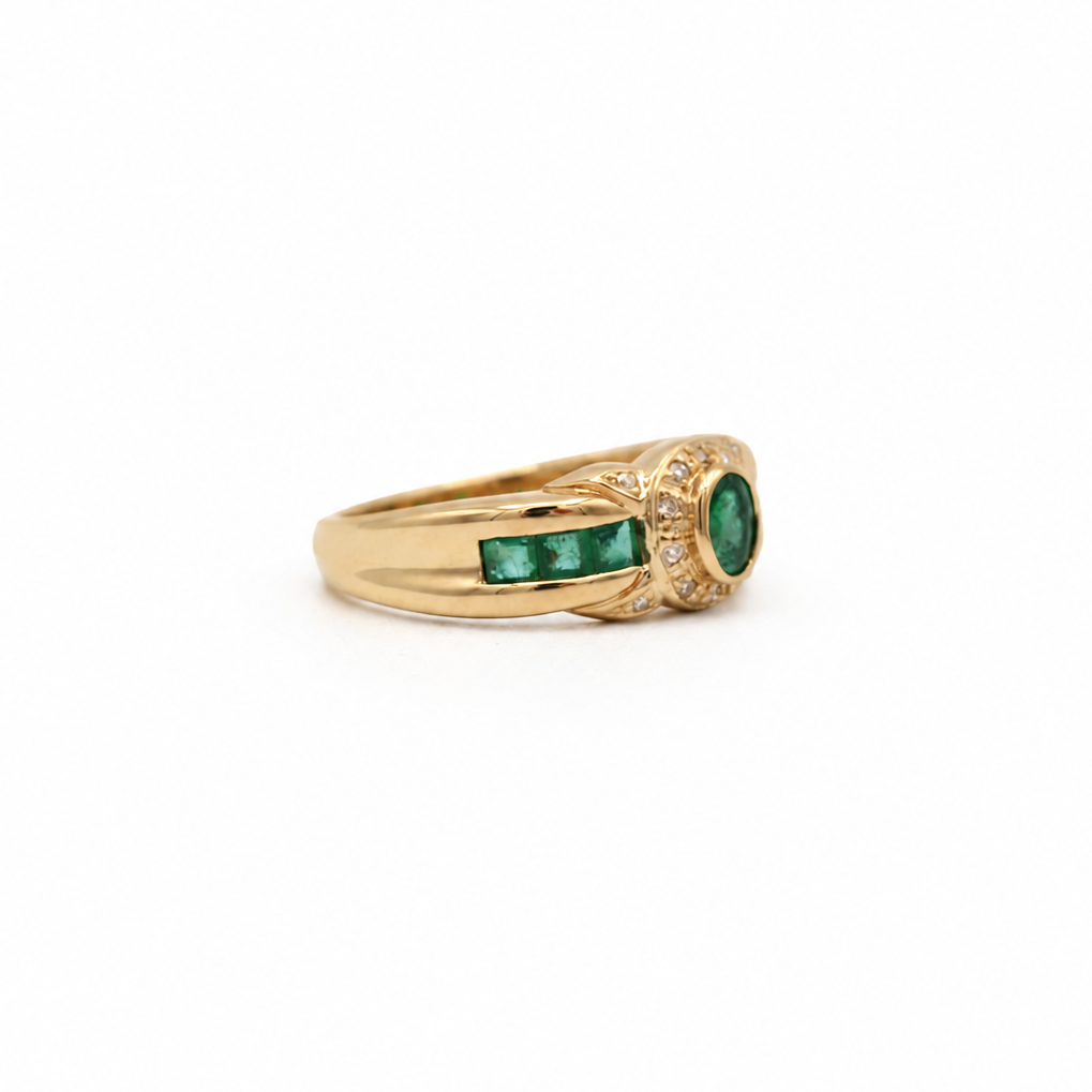 Bague Or jaune - Emeraudes et Diamants