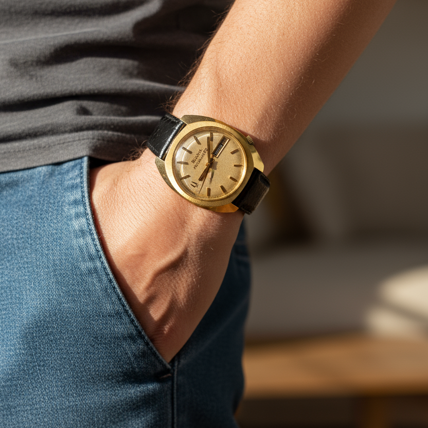 Vintage Bulova Accuquartz - Montre Homme - Or jaune - Année 70