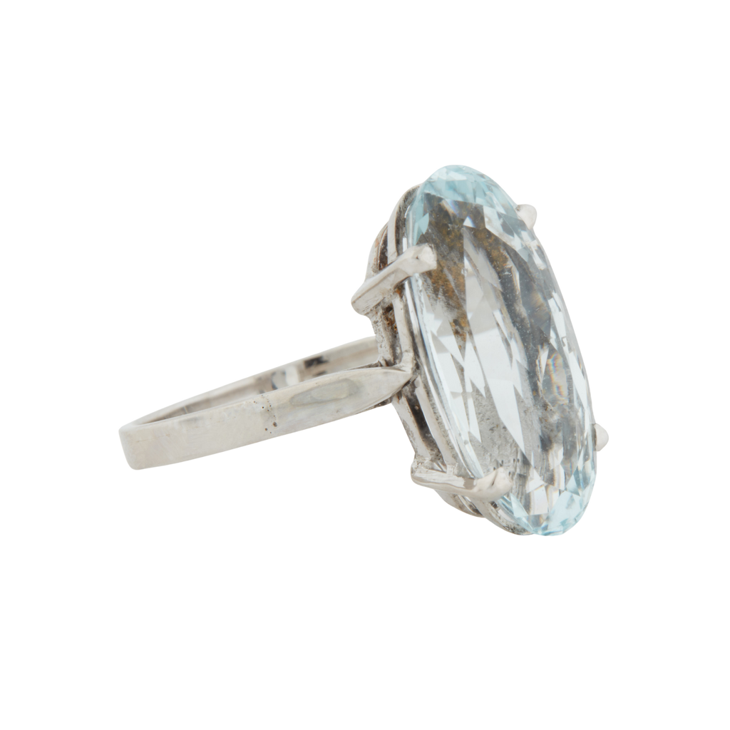 Bague Or Blanc - Aigue Marine