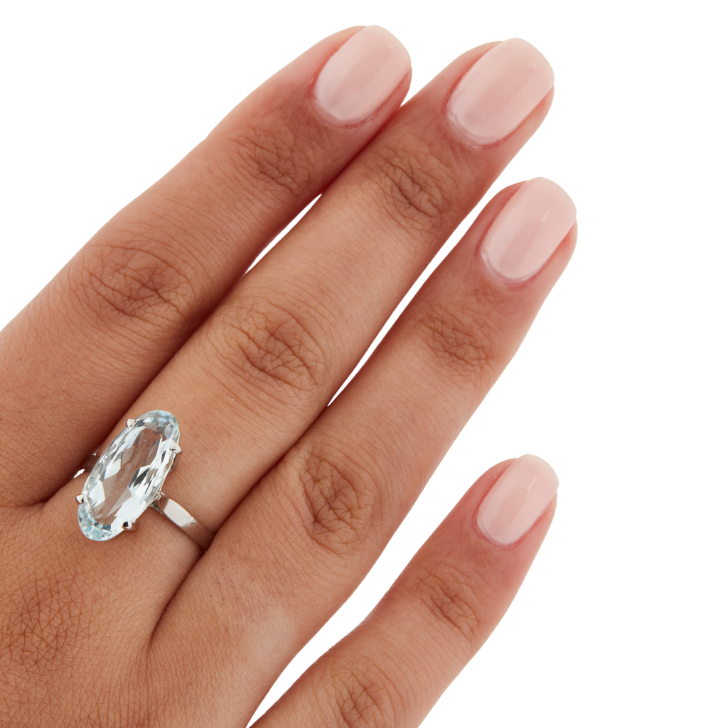 Bague Or Blanc - Aigue Marine