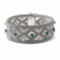 Vintage - White Gold Bracelet - Diamonds and Emeralds