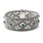 Vintage - Bracelet Or blanc - Diamants et Émeraudes