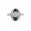 Art déco - Bague Or blanc et Platine - Saphirs et Diamants