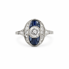 Art déco - Bague Or blanc et Platine - Saphirs et Diamants