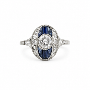 Art déco - Bague Or blanc et Platine - Saphirs et Diamants