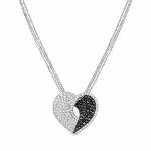 Collier Pendentif Or blanc  Diamants noirs et blancs