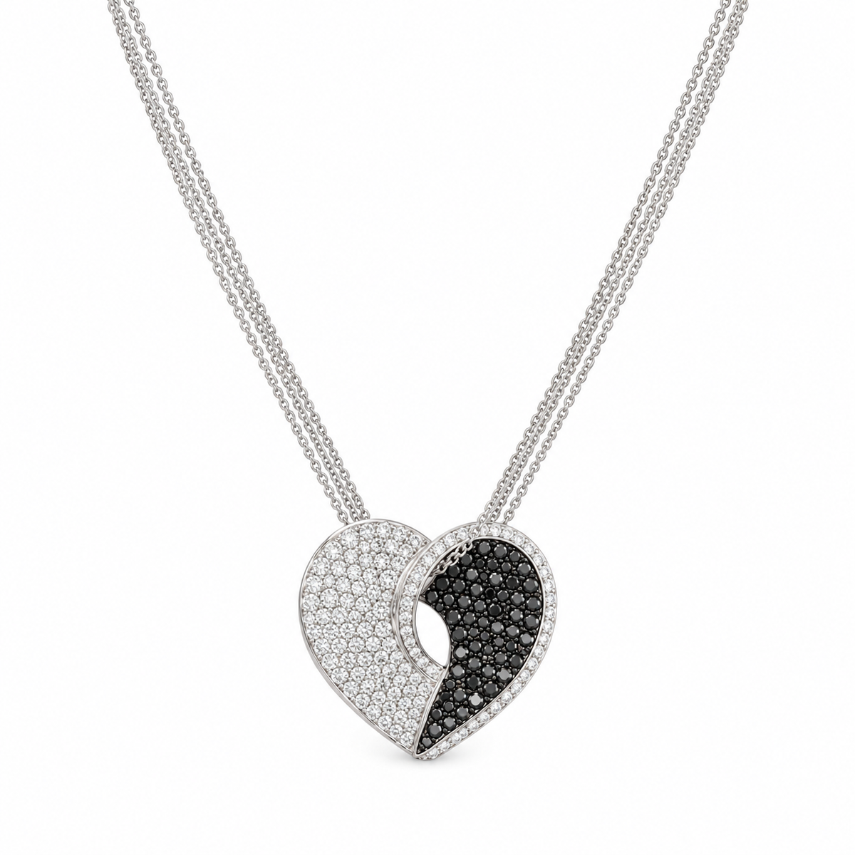Collier Pendentif Or blanc  Diamants noirs et blancs