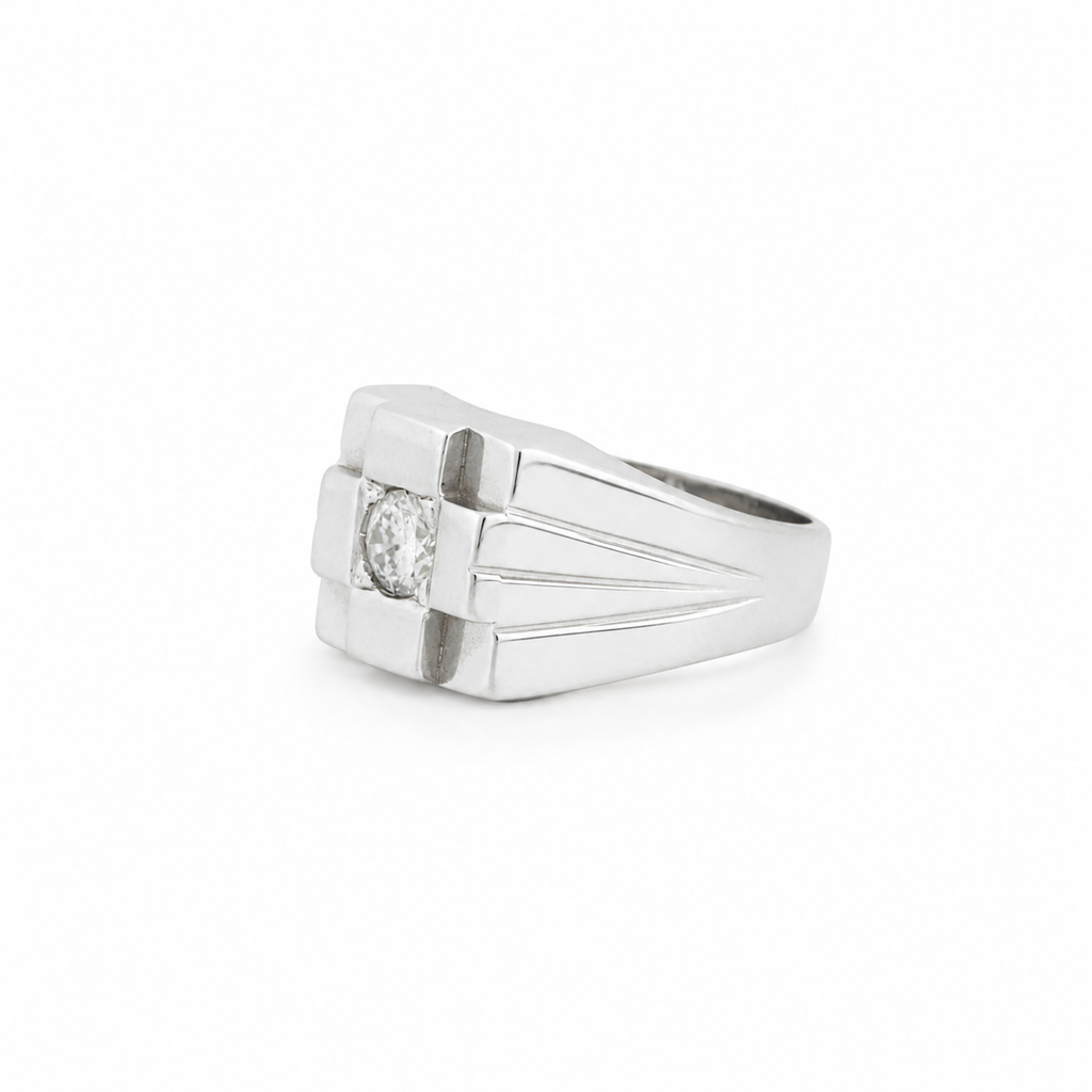 Chevalière Or blanc - Diamant 0,30 carat