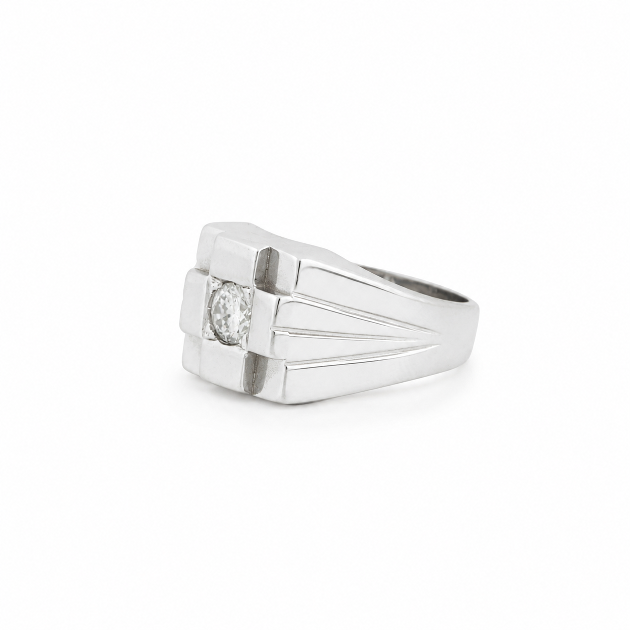 Chevalière Or blanc - Diamant 0,30 carat