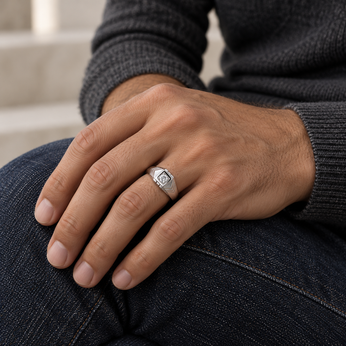 Bague Jonc Or blanc Diamant 0,20 carat