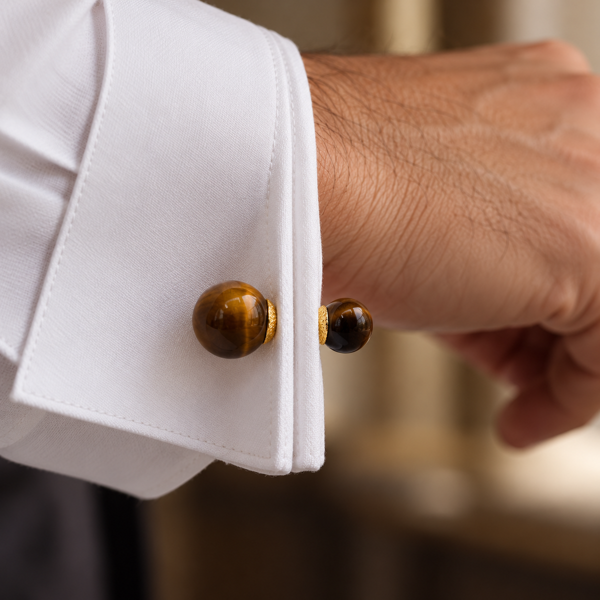 Boutons de manchette Or jaune œil de tigre