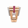 Rose gold brooch - Diamonds and rubies - 1940s