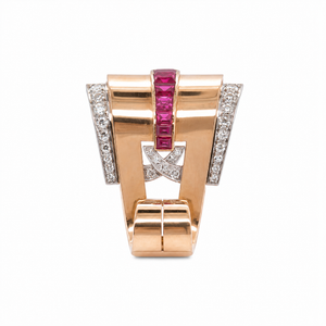 Rose gold brooch - Diamonds and rubies - 1940s