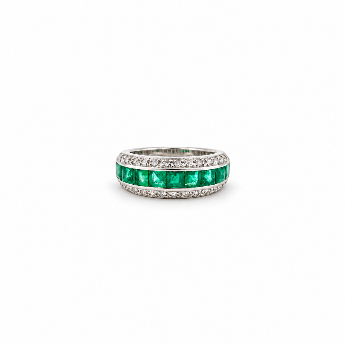 Bague bandeau - Emeraudes et diamants