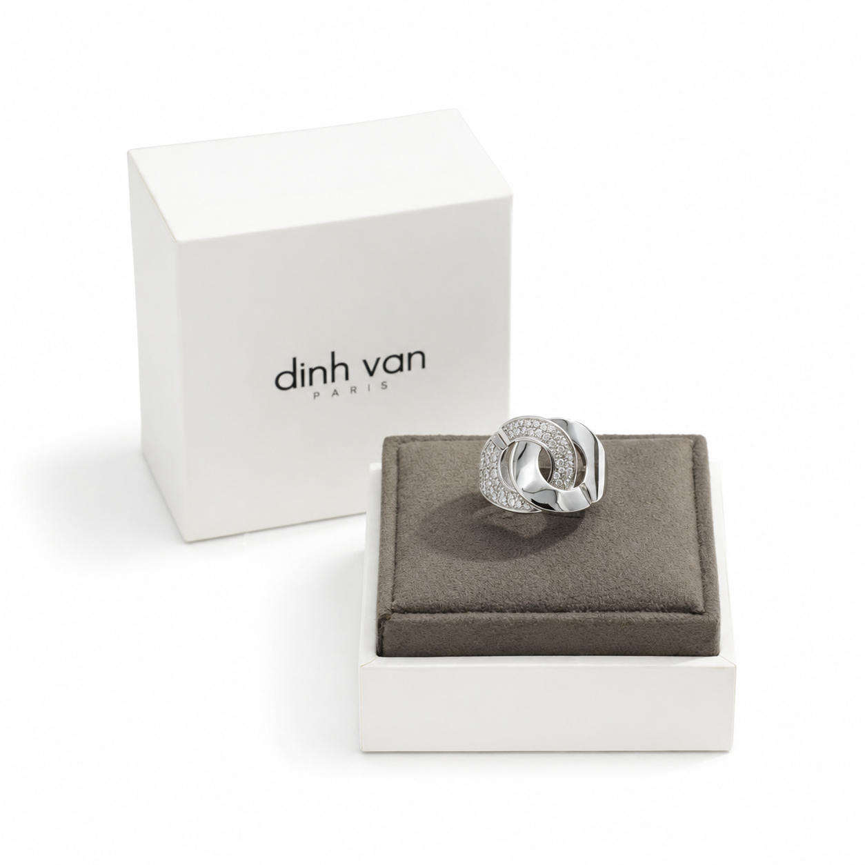 Dinh Van - Large Handcuff Ring - White Gold and Diamonds