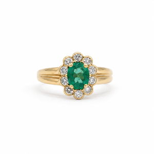 Bague Marguerite - Or jaune - Emeraude et Diamants