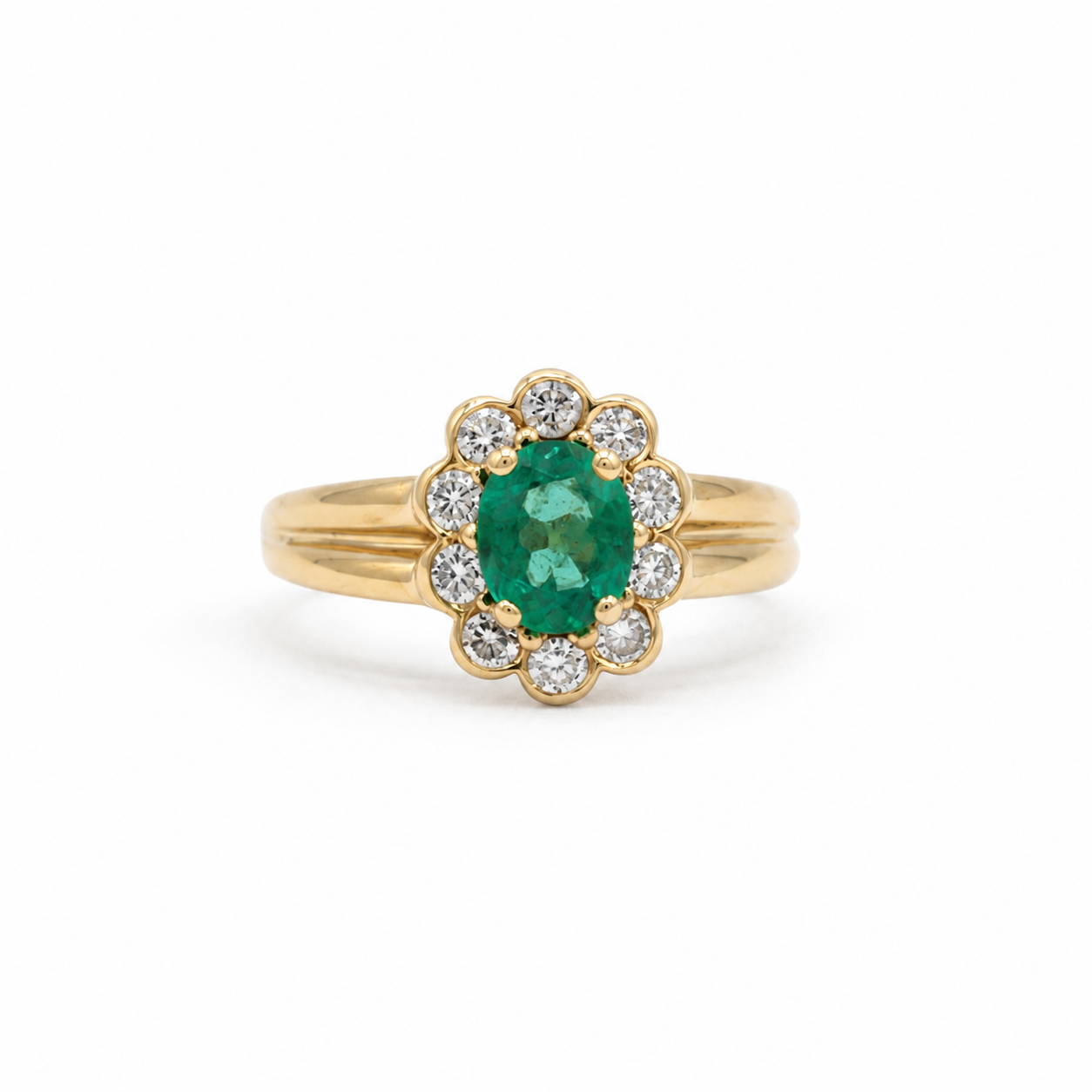 Bague Marguerite - Or jaune - Emeraude et Diamants
