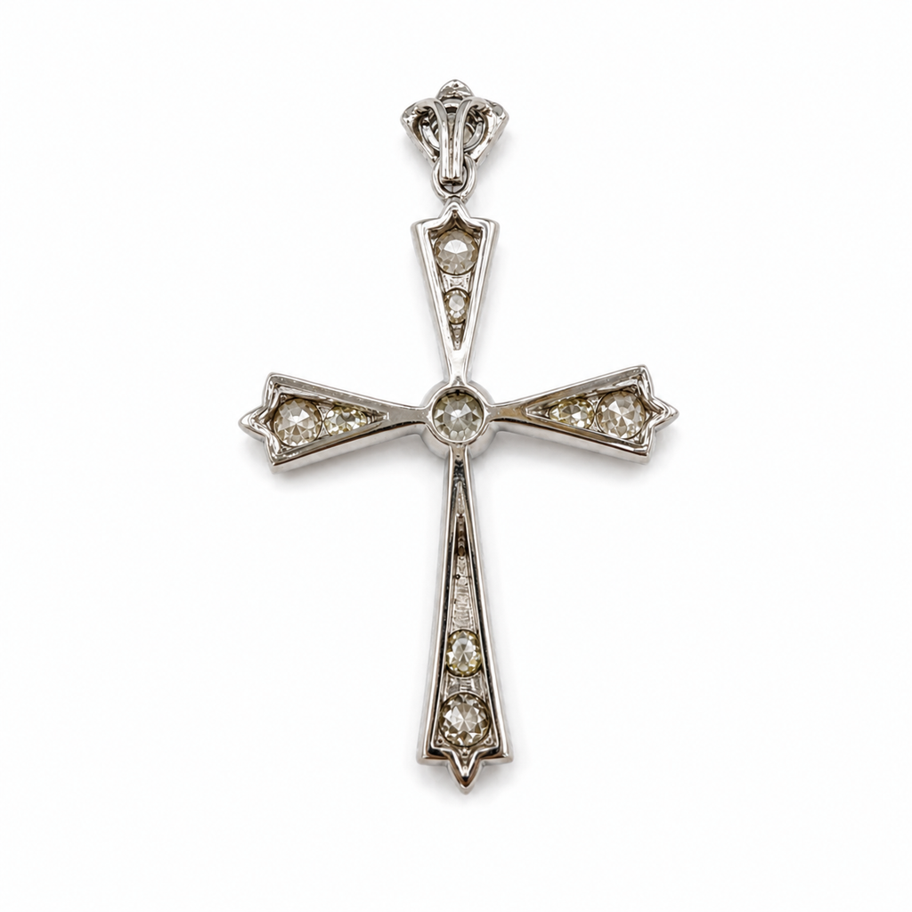 Art Déco - Pendentif Croix Or blanc et Diamants