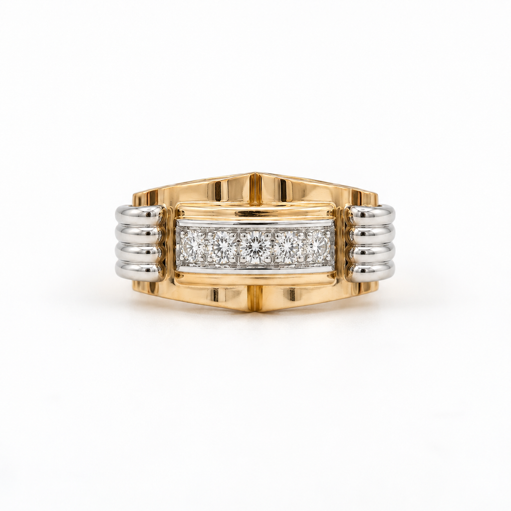 Bague Tank Or rosé et or blanc - Diamants