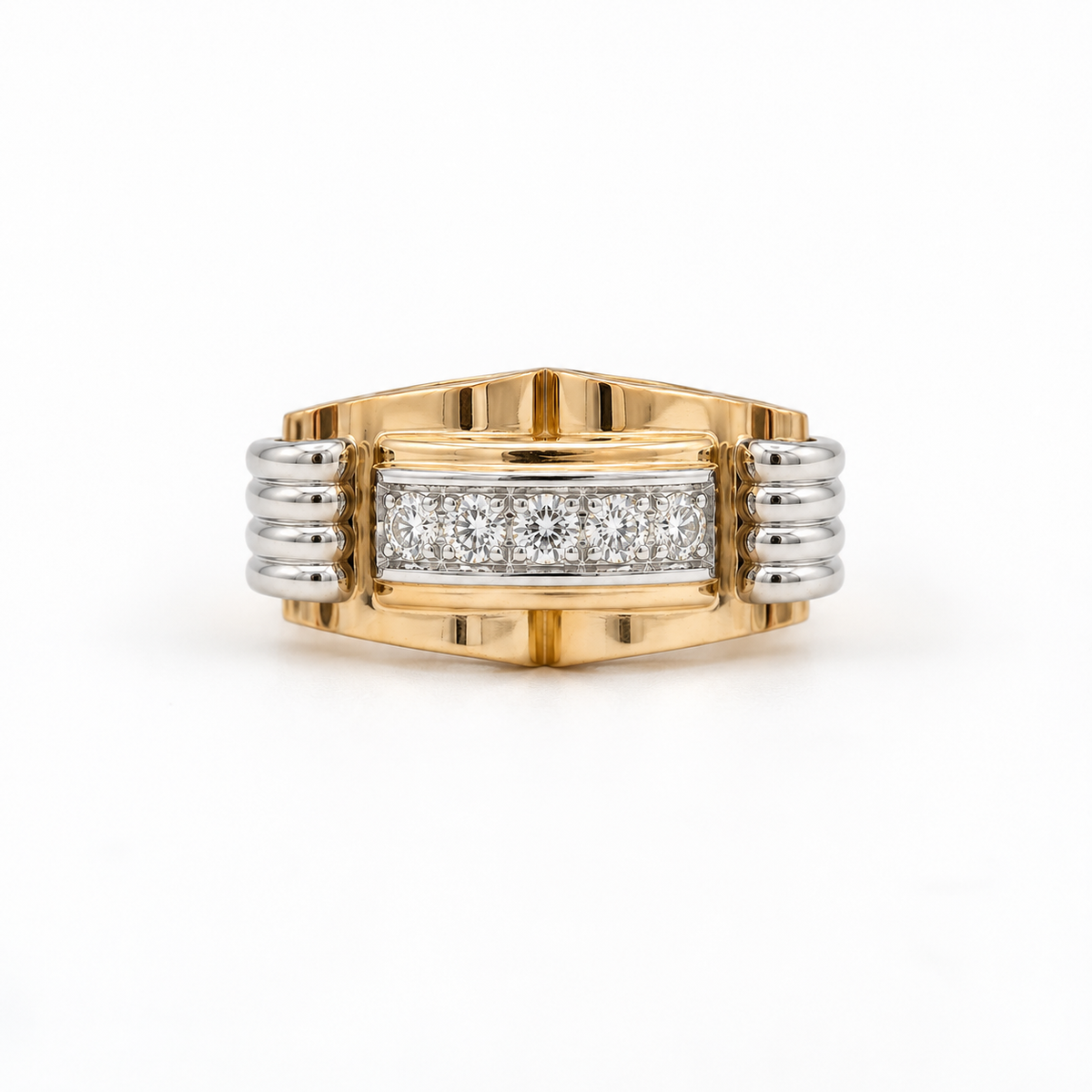 Bague Tank Or rosé et or blanc - Diamants