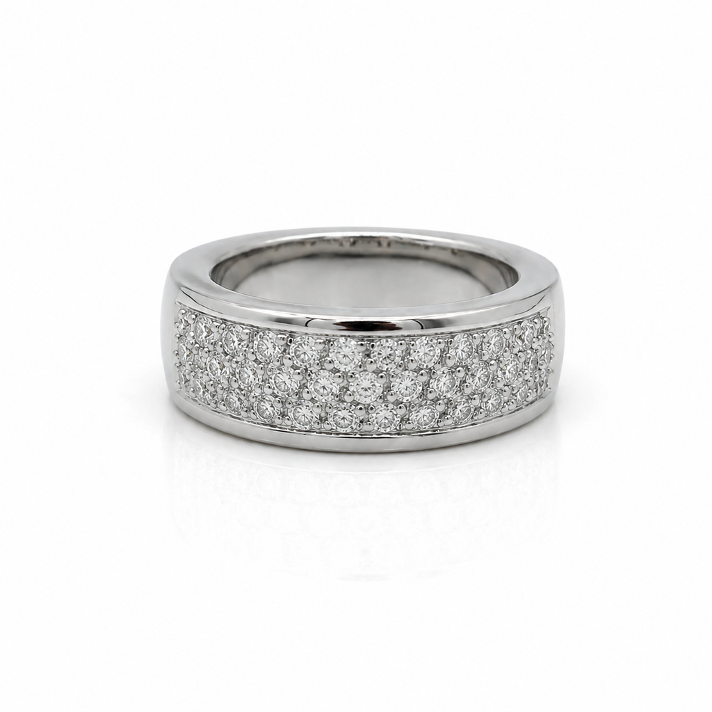 Bague Jonc - Or blanc avec pavage diamants