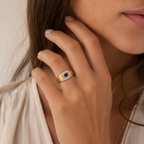 Two Gold Ring - Sapphire and Diamonds