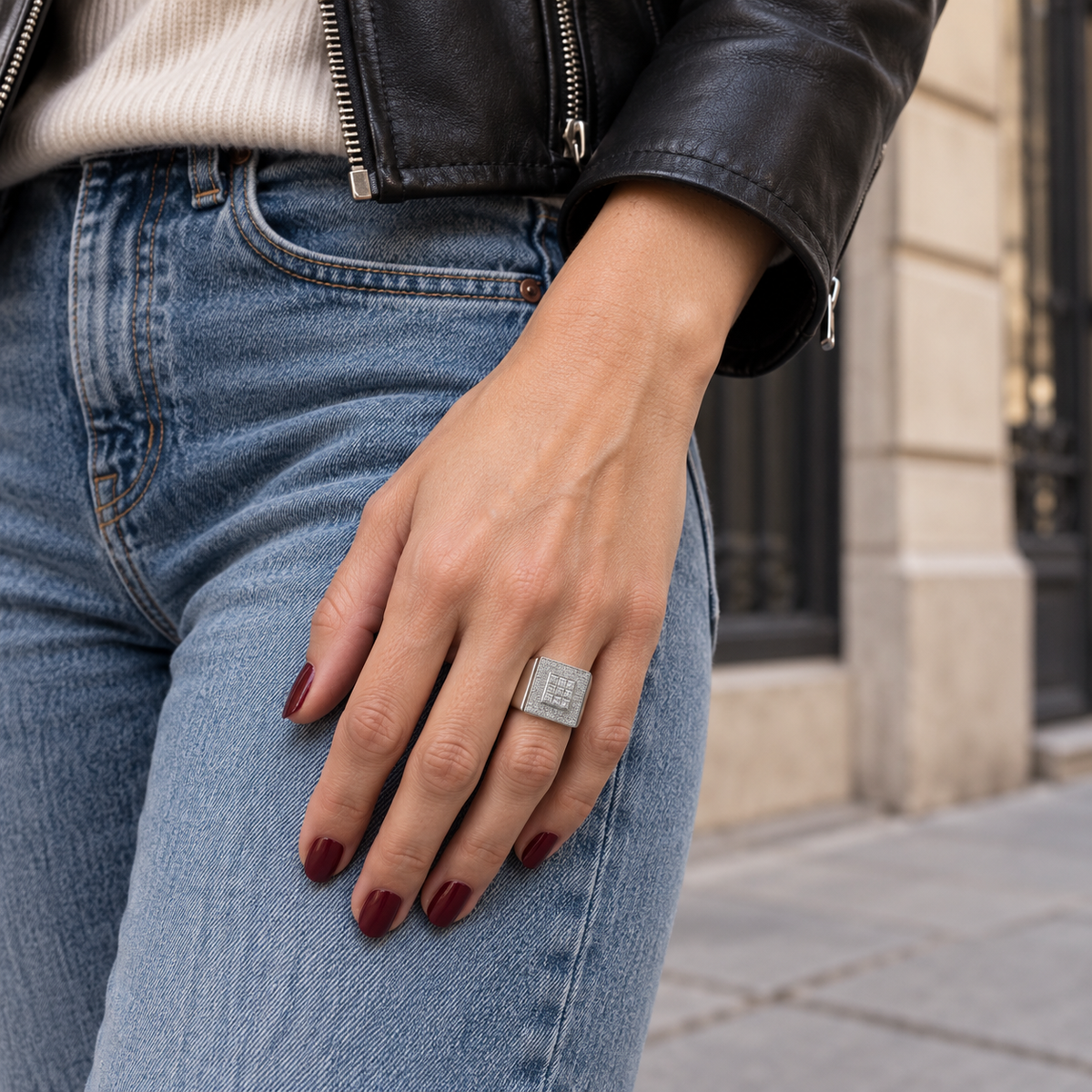 Bague Chevalière - Or Blanc avec pavage diamants