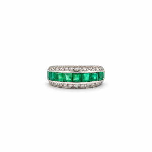 Bague bandeau - Emeraudes et diamants