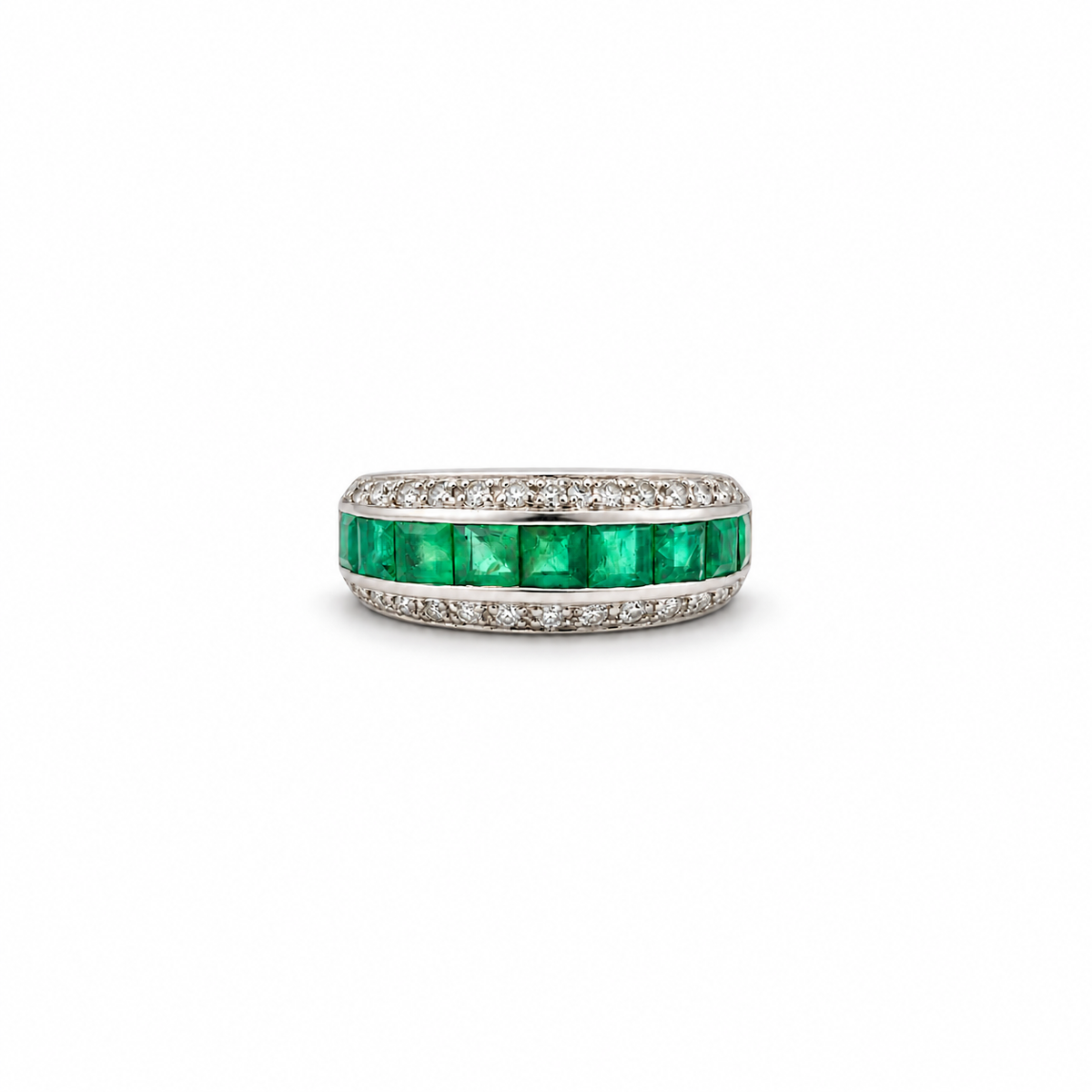 Bague bandeau - Emeraudes et diamants