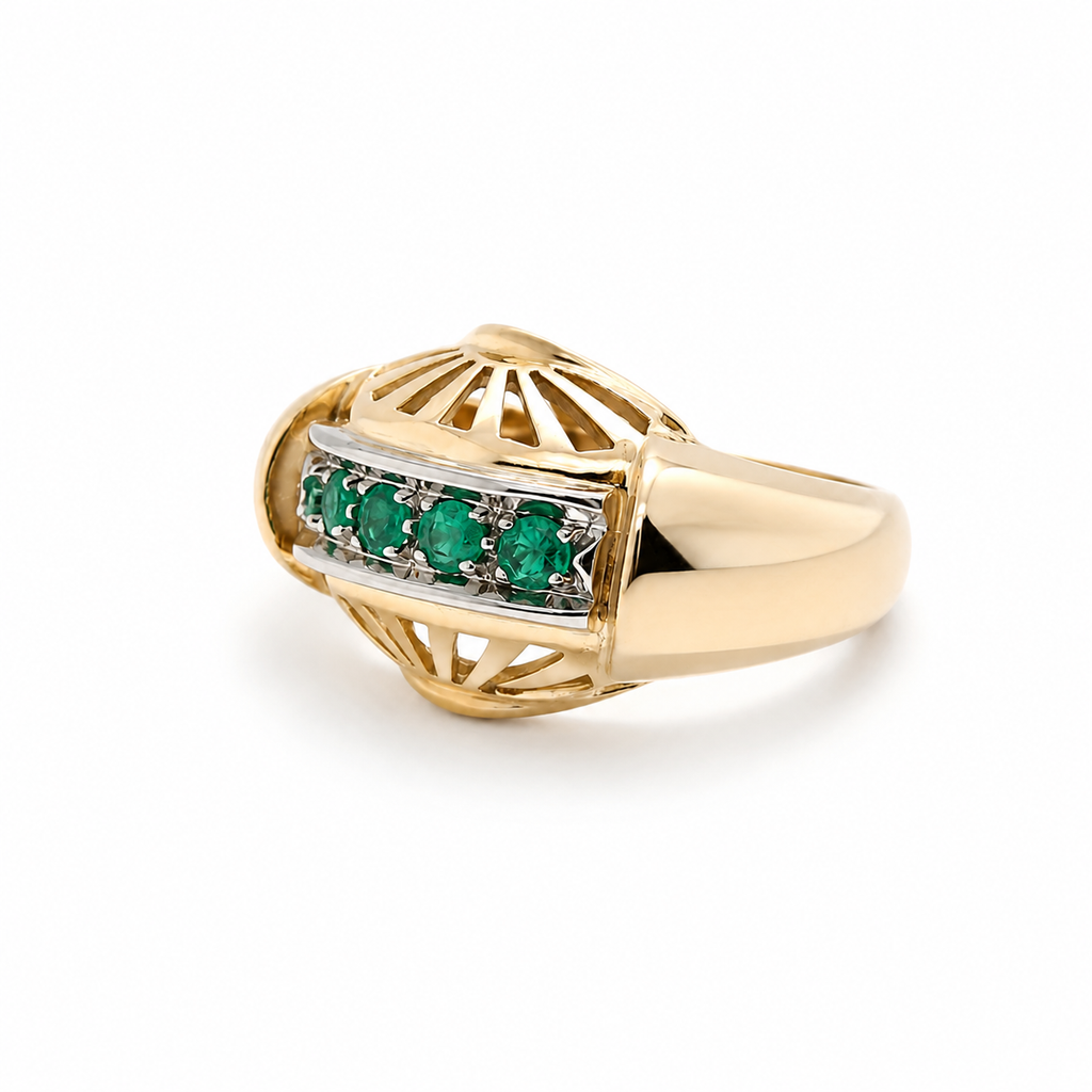 Tank Ring - Rose Gold and Platinum - Emeralds