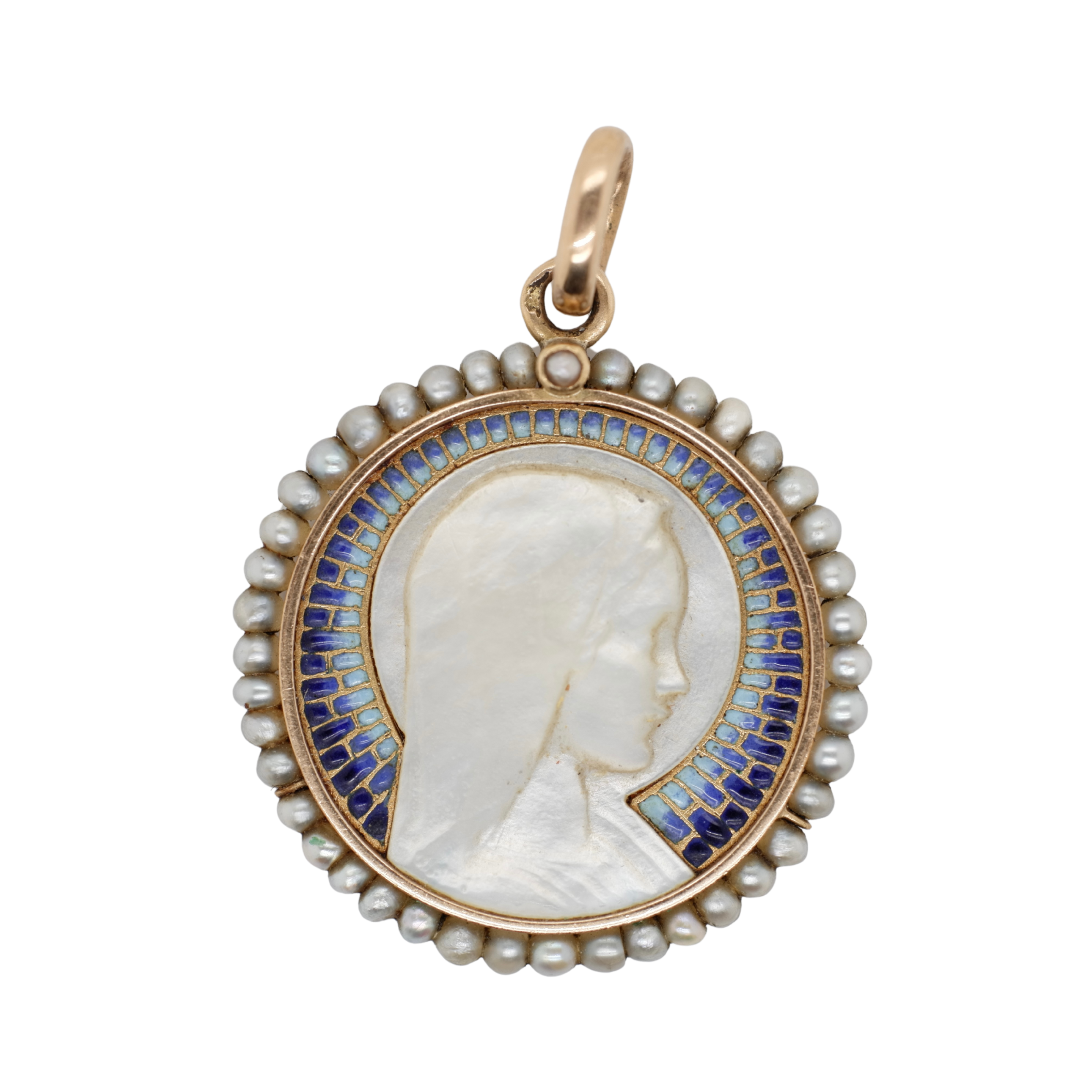 Médaille Ancienne - Or jaune - Vierge Marie - Nacre