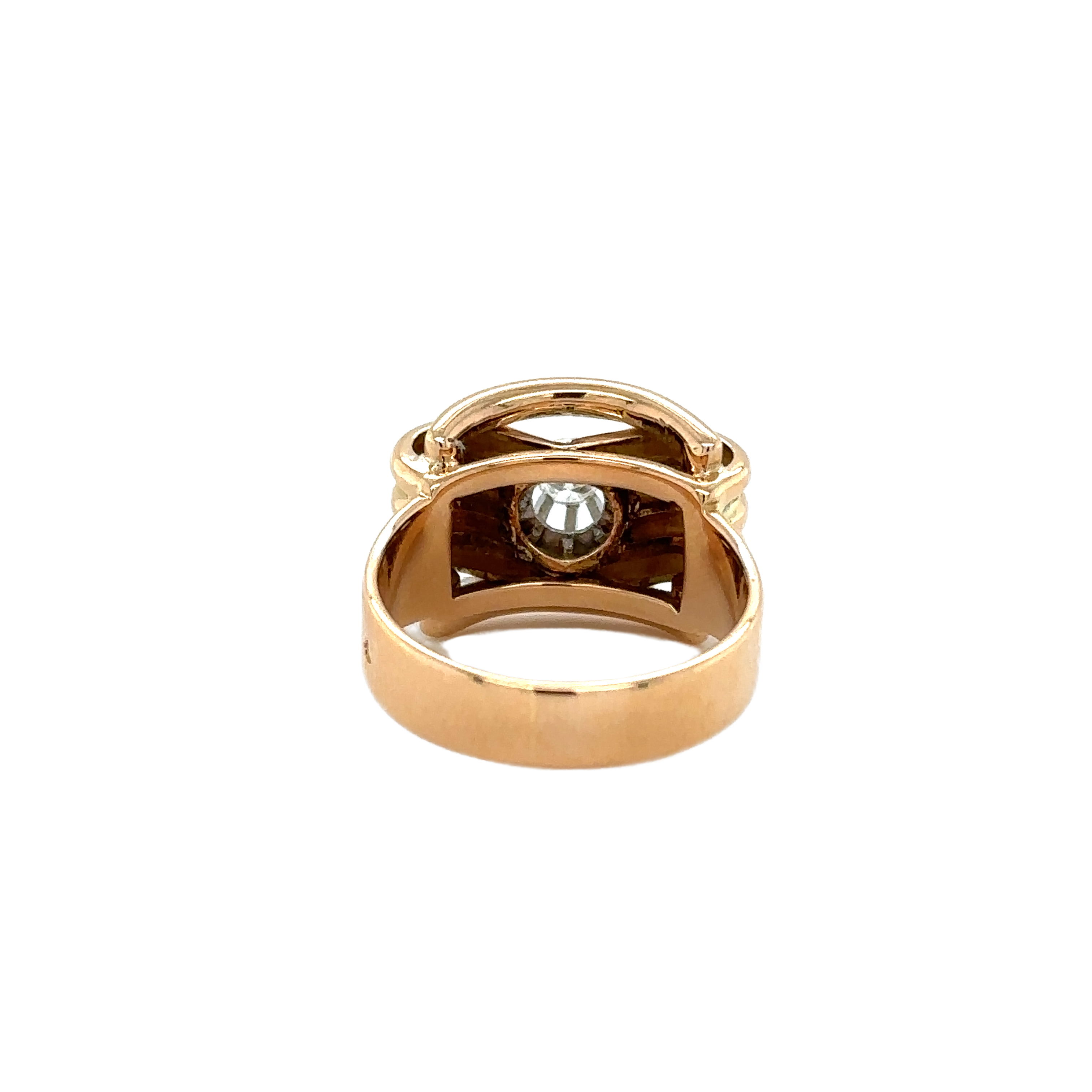 Bague tank noeud or rose et diamant - 1940