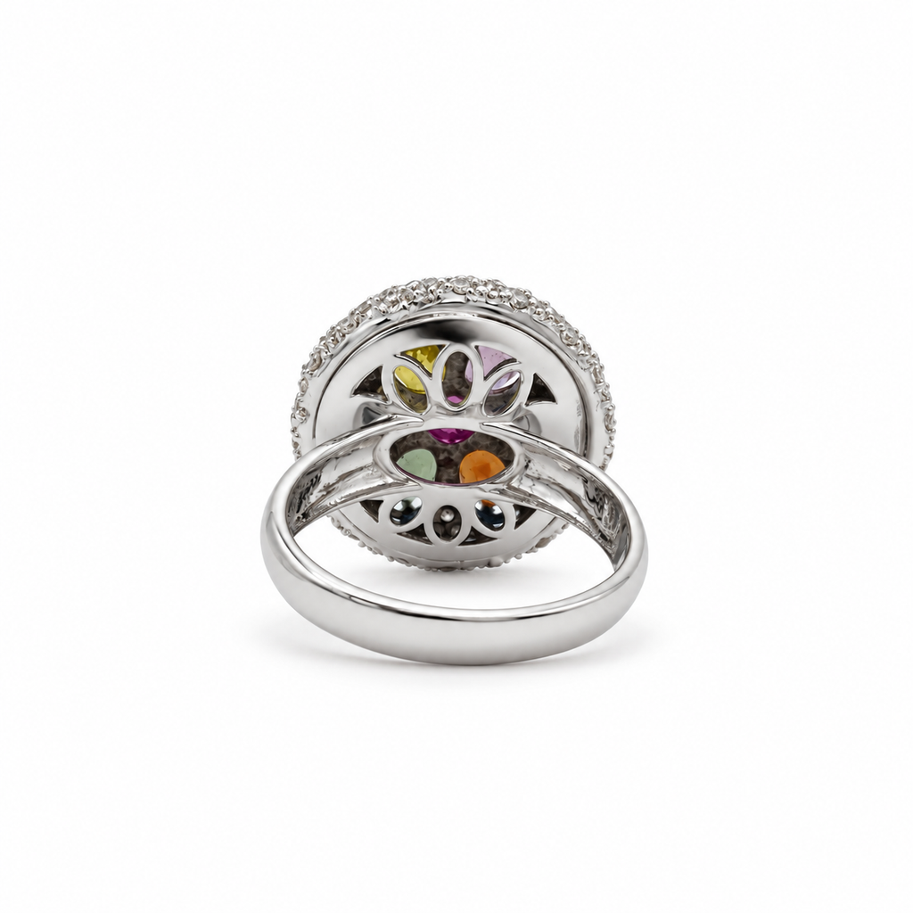 Bague Dôme Or blanc Saphirs et Diamants