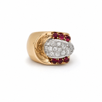 Bague Tank - Or rosé - Diamants et Rubis