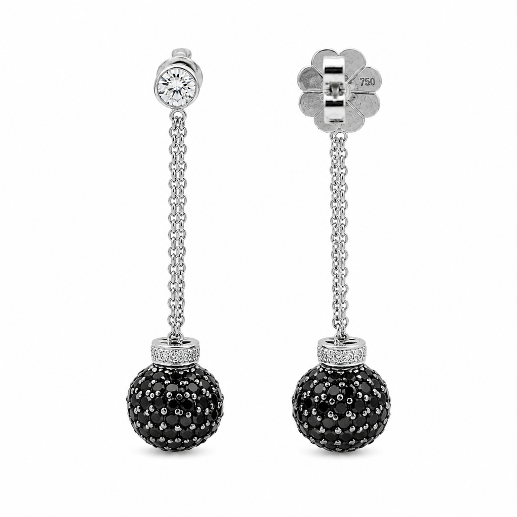 Drop Earrings - White Gold - White and Black Diamonds