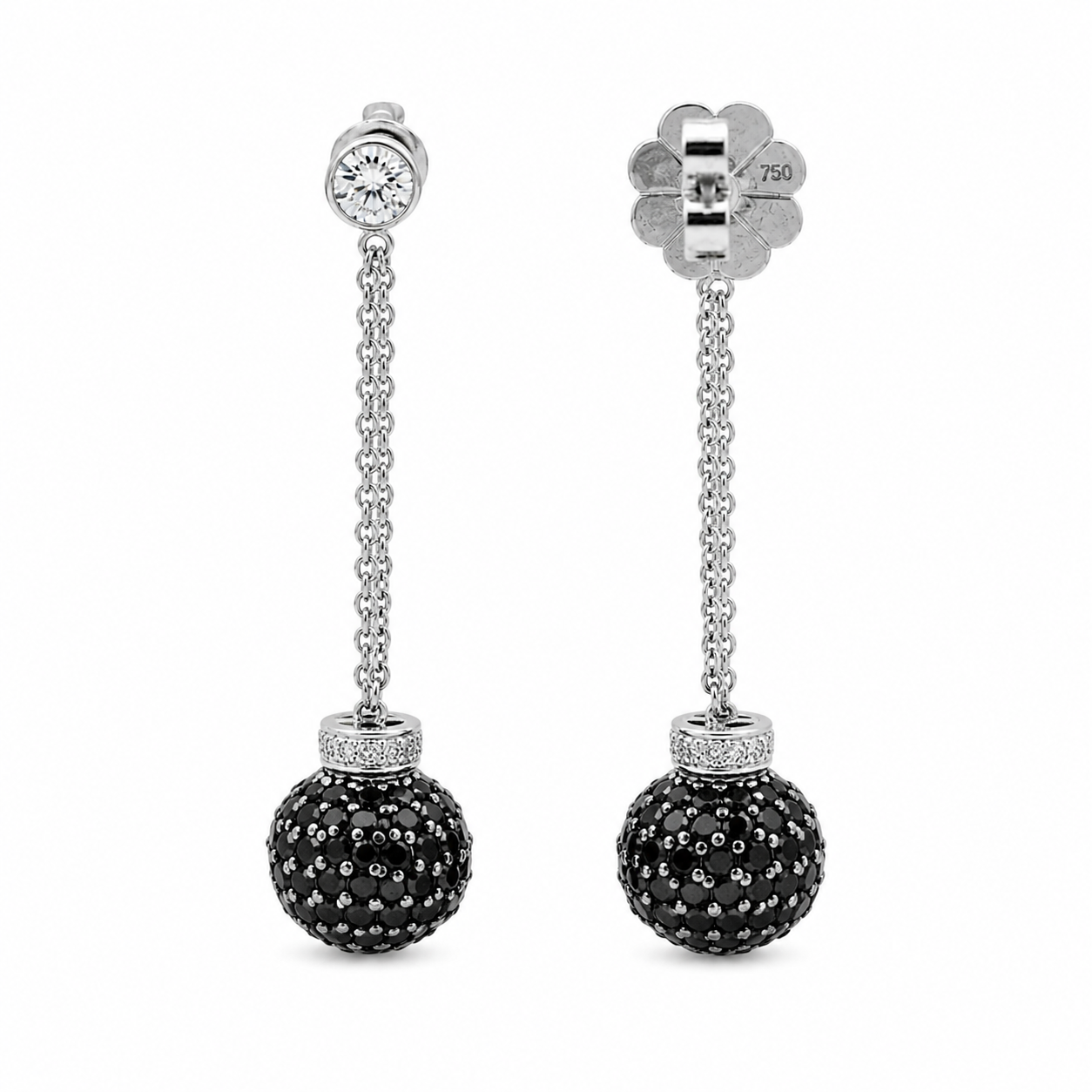 Drop Earrings - White Gold - White and Black Diamonds