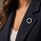 Round Brooch - White Gold - Sapphires and Cultured Pearls