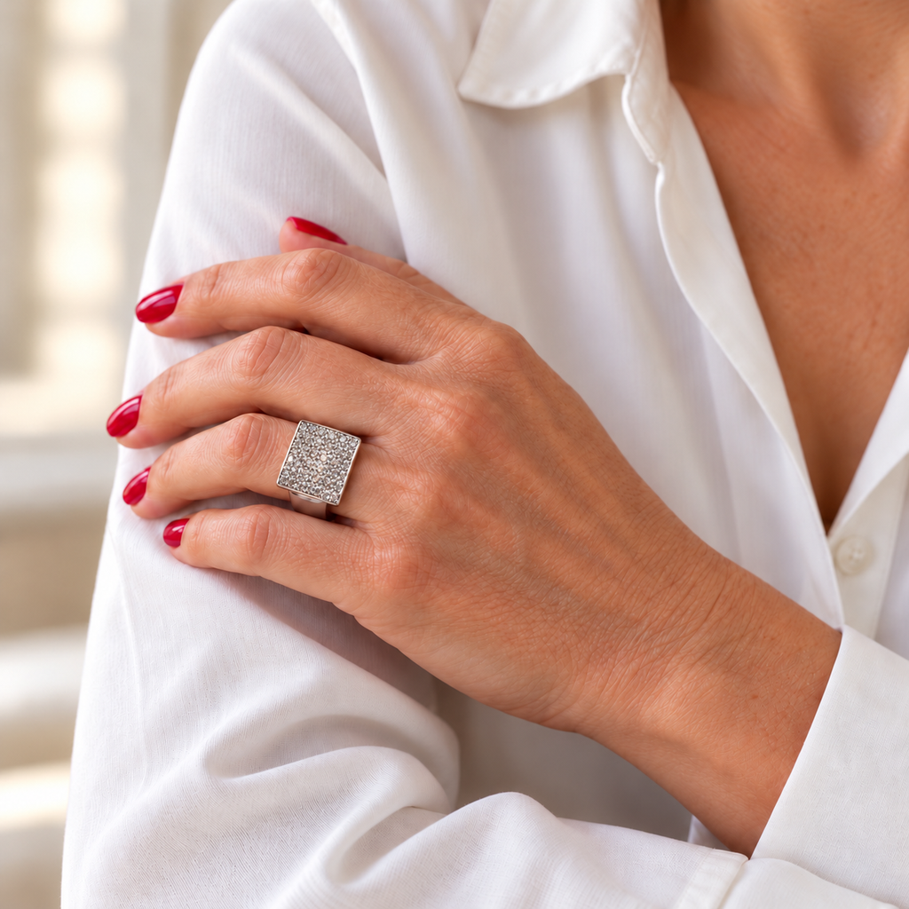 Bague Or blanc pavage diamants 1,44 carats