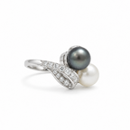 Bague Toi & Moi - Platine - Perles et Diamants