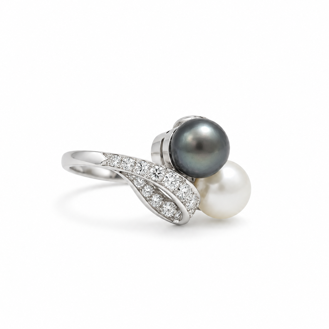 Bague Toi & Moi - Platine - Perles et Diamants
