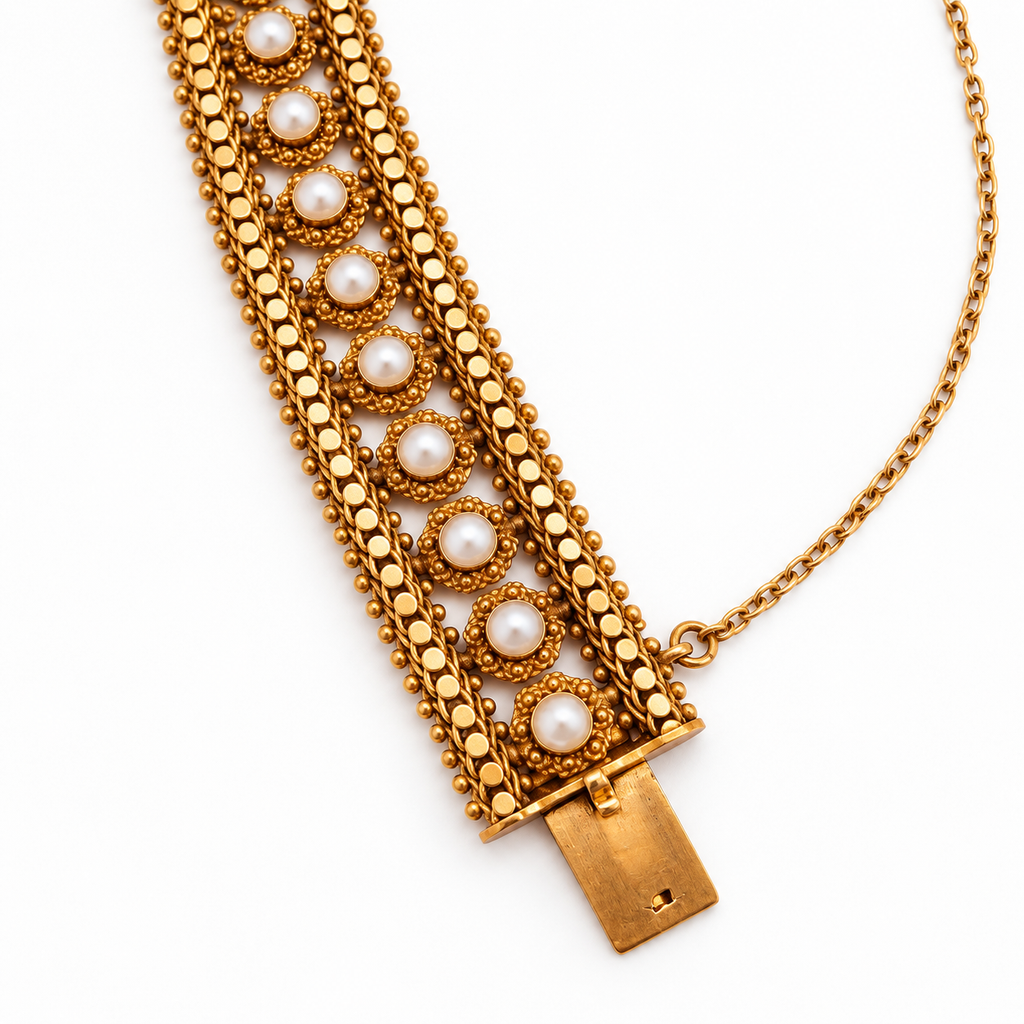 Bracelet or jaune et perles de culture - Epoque 1900