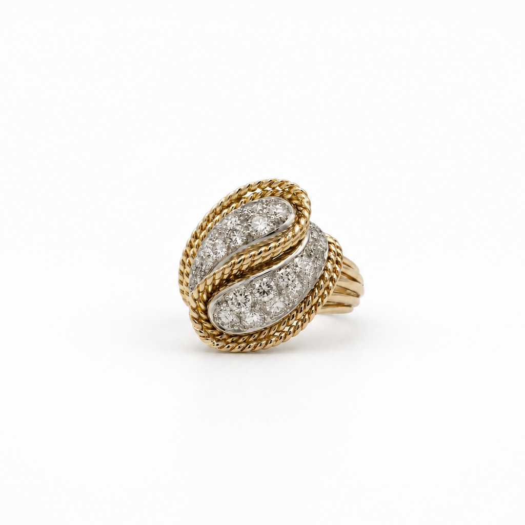 Bague Vintage - Or jaune et Platine - Diamants 1,50 carats