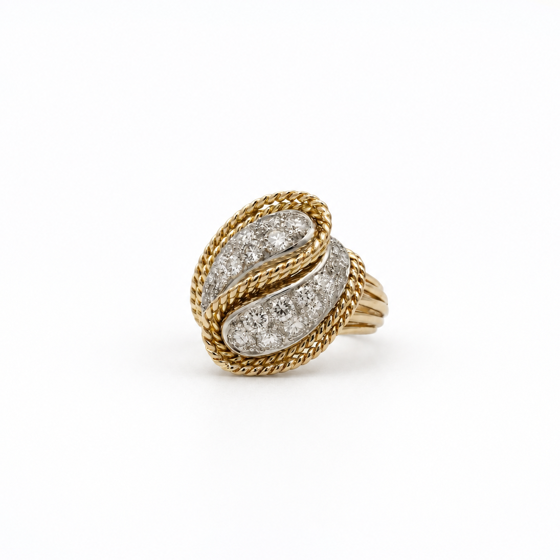 Bague Vintage - Or jaune et Platine - Diamants 1,50 carats