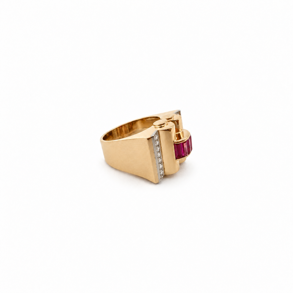 Bague Tank - Or jaune et diamants