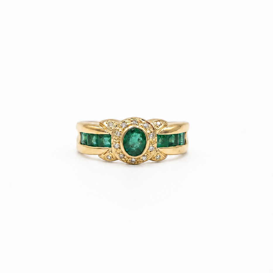 Bague Or jaune - Emeraudes et Diamants