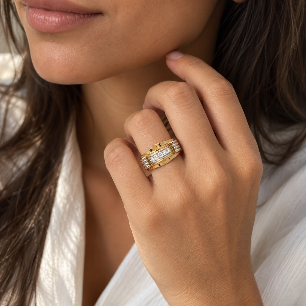 Bague Tank Or rosé et or blanc - Diamants